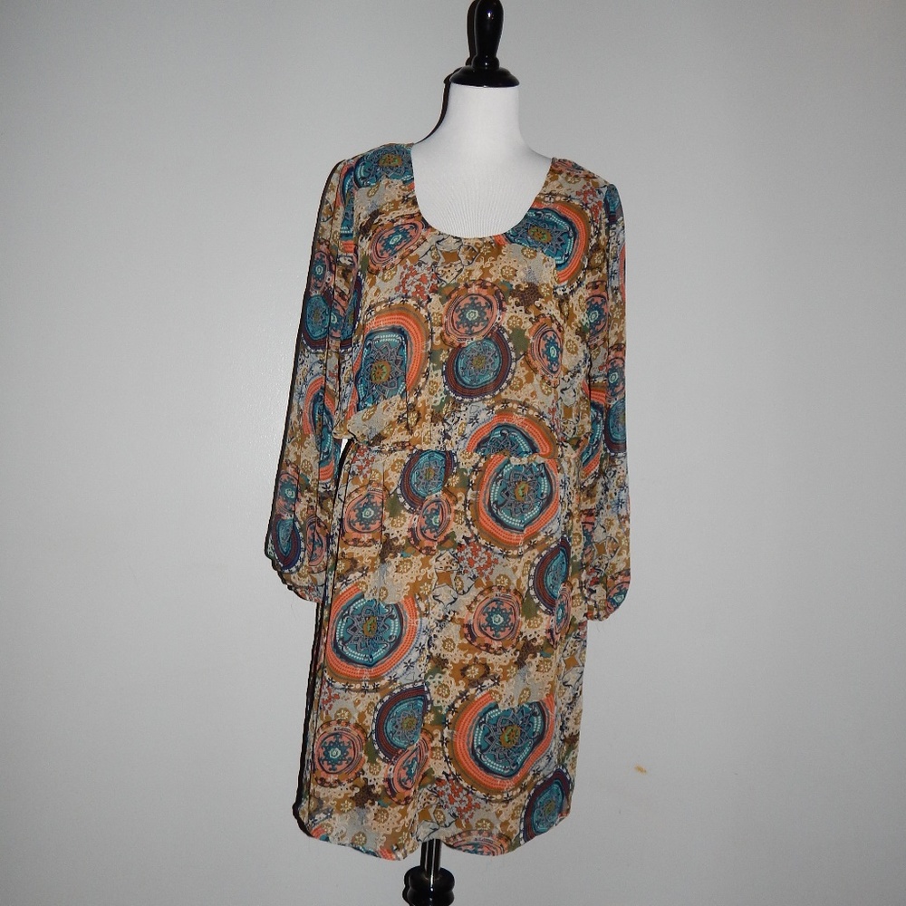 Umgee Long Sleeve Multicolored Lined Dress
